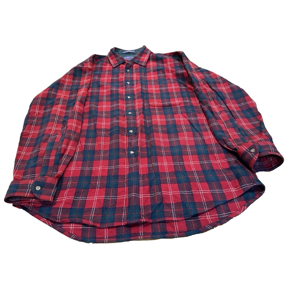 Pendleton Mens Wool Flannel Lined Long Sleeve Shirt Red Plaid Button Down Size L